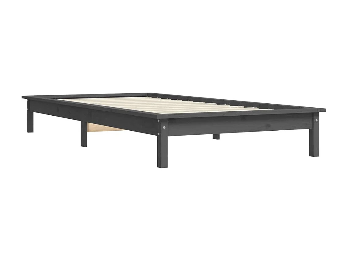Lit simple | Lit adulte, enfant | Cadre de lit gris 90x200 cm bois massif