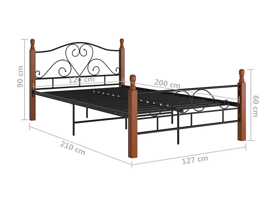 Lit simple | Lit adulte, enfant | Cadre de lit noir métal 120x200 cm