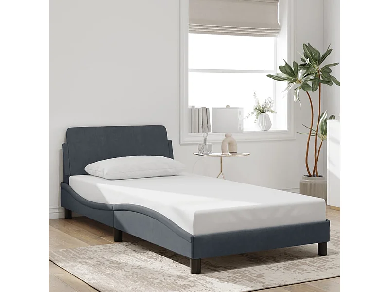 Lit simple | Lit adulte, enfant | Cadre de lit gris foncé 100x200 cm velours