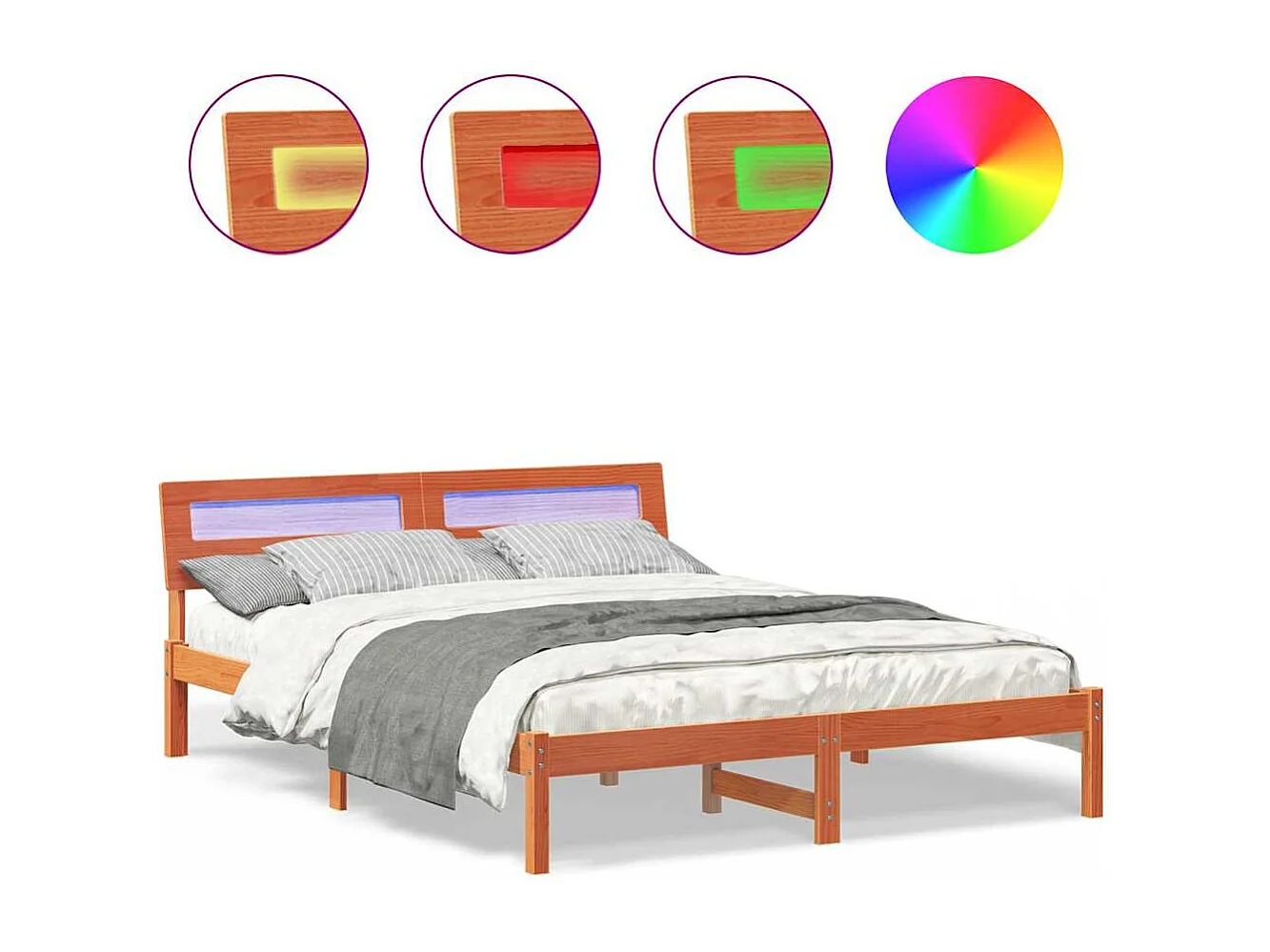 Lit double | Lit adulte | Cadre de lit Marron cire 160x200 cm Bois massif en pin