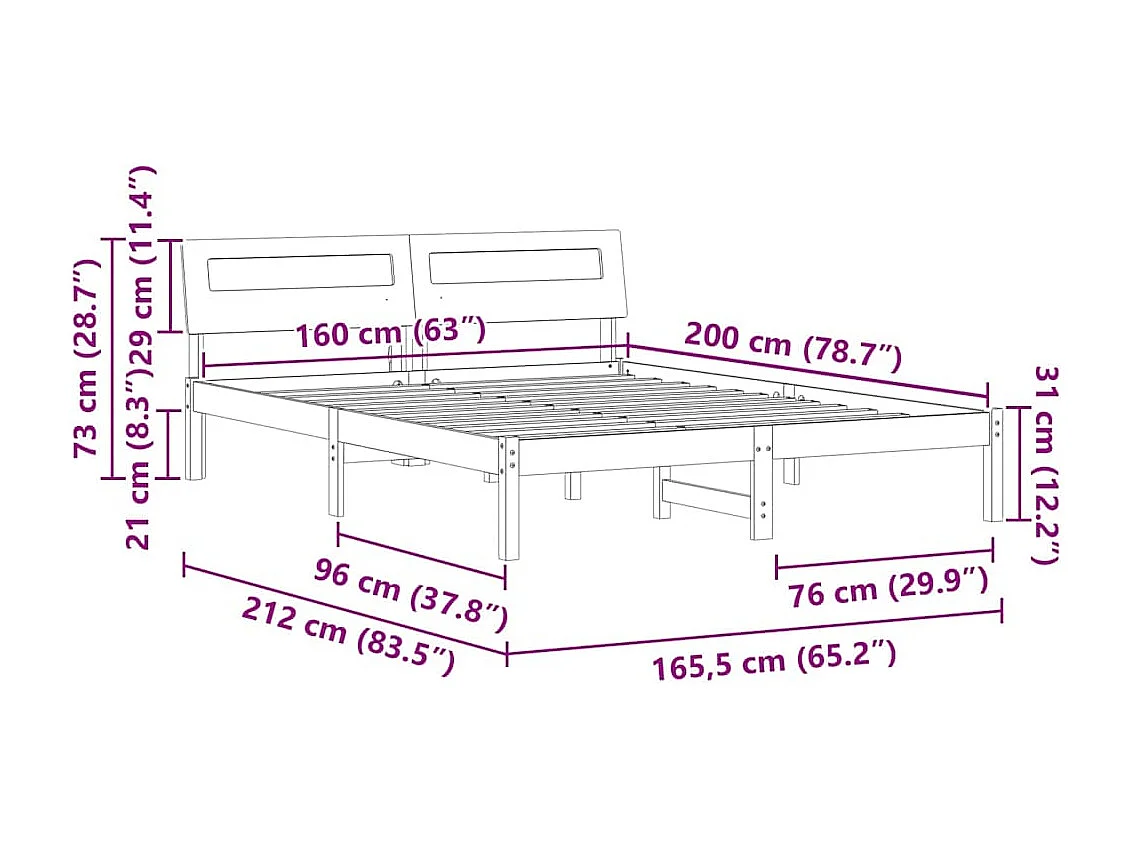 Lit double | Lit adulte | Cadre de lit Marron cire 160x200 cm Bois massif en pin