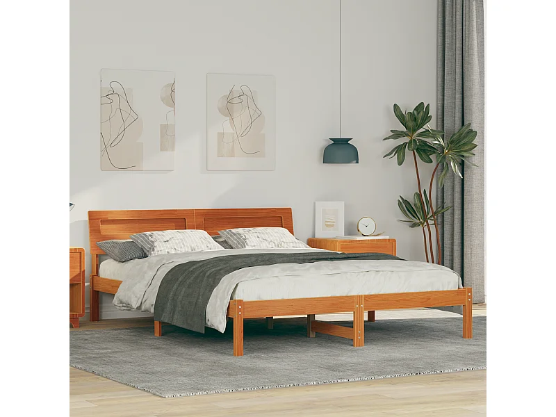 Lit double | Lit adulte | Cadre de lit Marron cire 160x200 cm Bois massif en pin