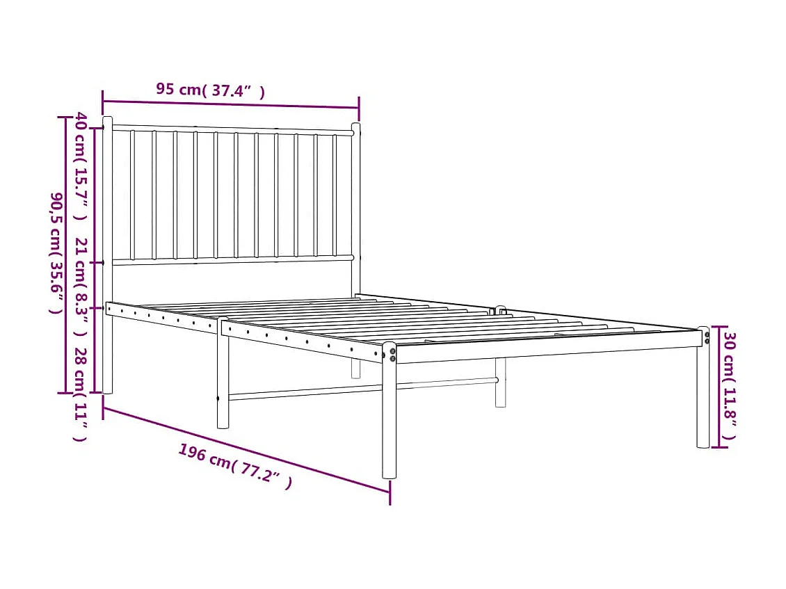 Lit simple | Lit adulte, enfant | Cadre de lit métal avec tête de lit noir 90x190 cm