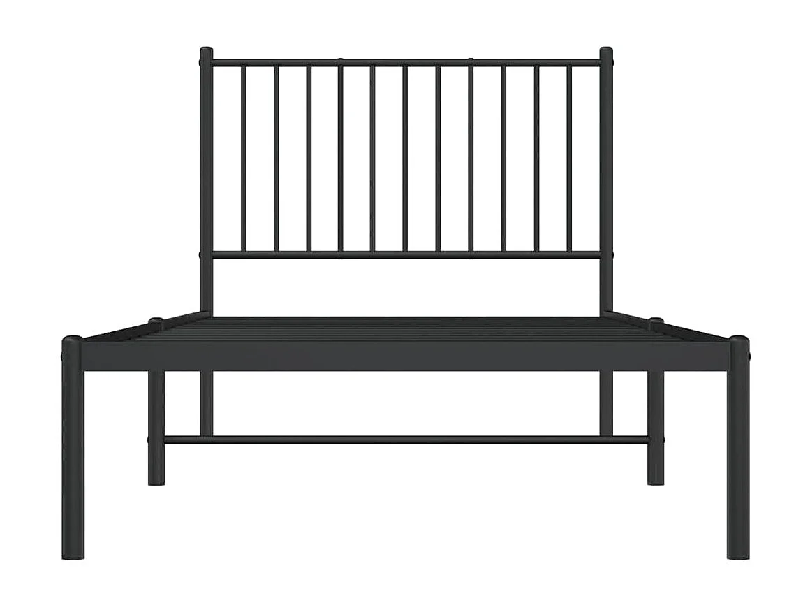 Lit simple | Lit adulte, enfant | Cadre de lit métal avec tête de lit noir 90x190 cm