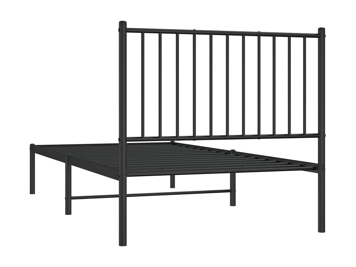 Lit simple | Lit adulte, enfant | Cadre de lit métal avec tête de lit noir 90x190 cm
