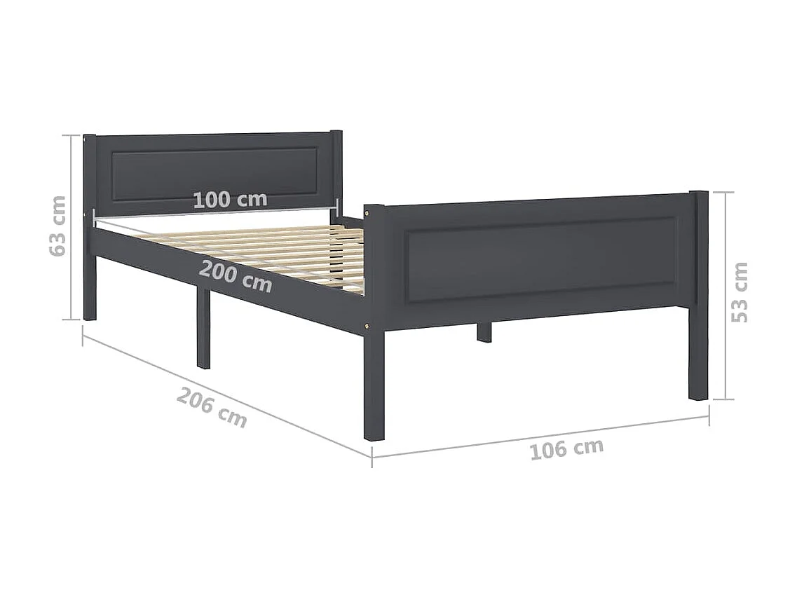 Lit simple | Lit adulte, enfant | Cadre de lit bois massif de pin gris 100x200 cm