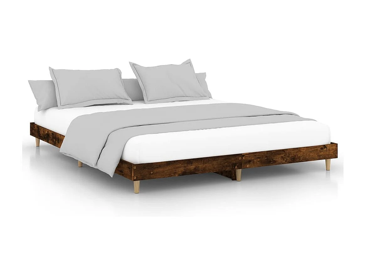 Lit double | Lit adulte | Cadre de lit chêne fumé 150x200 cm bois ingénierie
