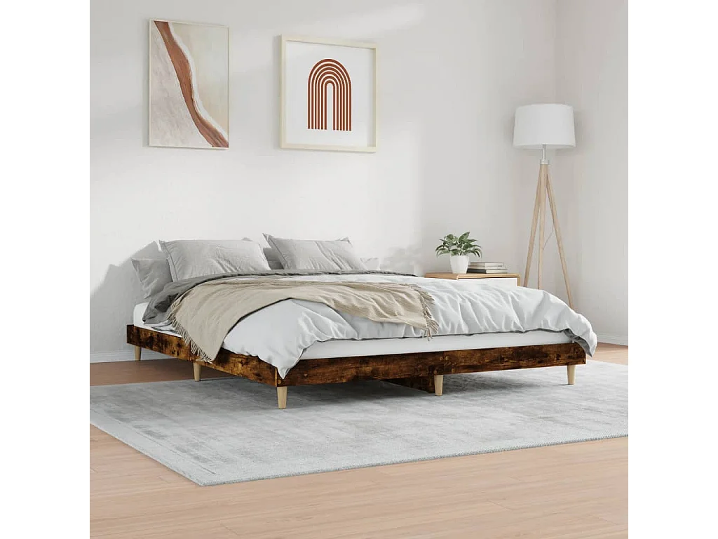 Lit double | Lit adulte | Cadre de lit chêne fumé 150x200 cm bois ingénierie