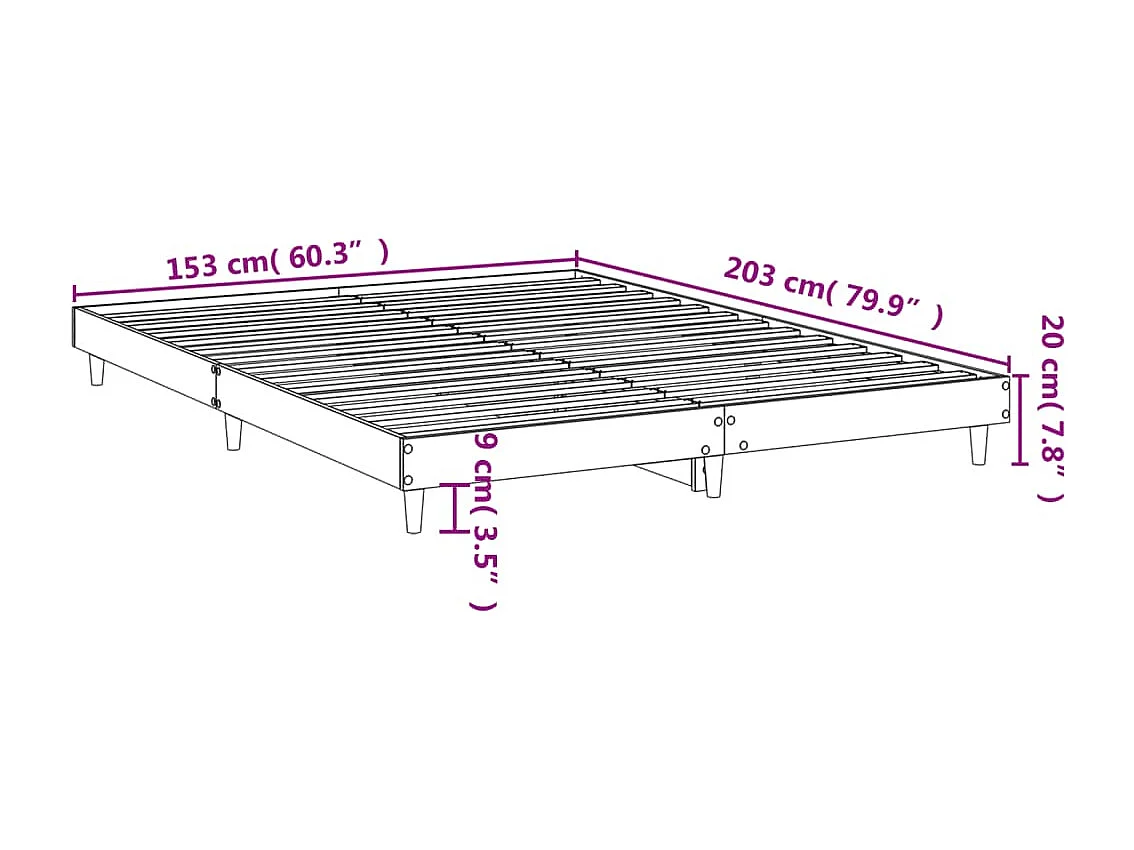 Lit double | Lit adulte | Cadre de lit chêne fumé 150x200 cm bois ingénierie