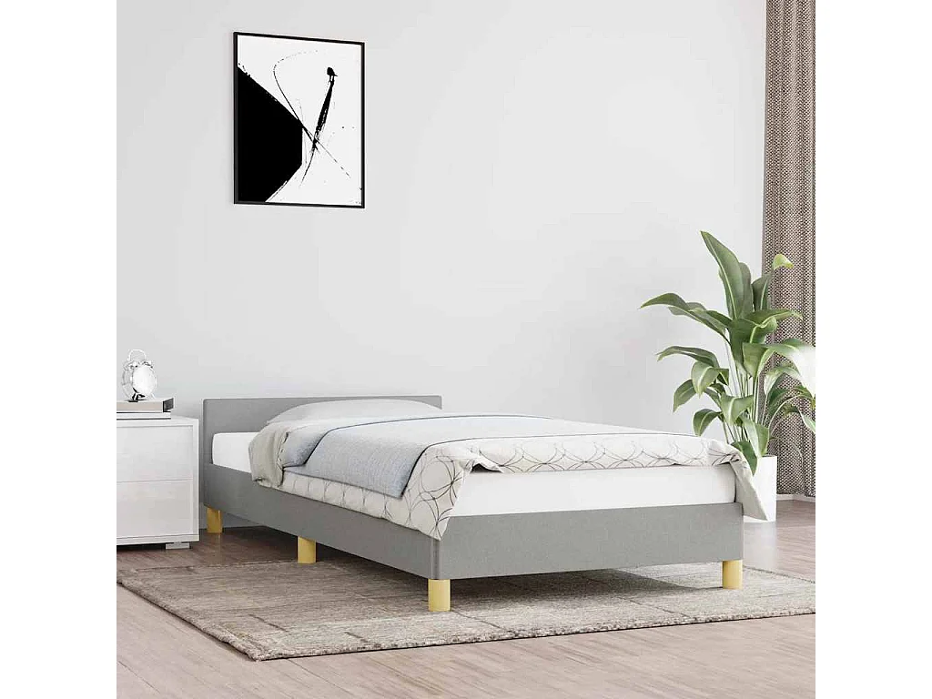 Lit simple | Lit adulte, enfant | Cadre de lit gris clair 100x200 cm tissu