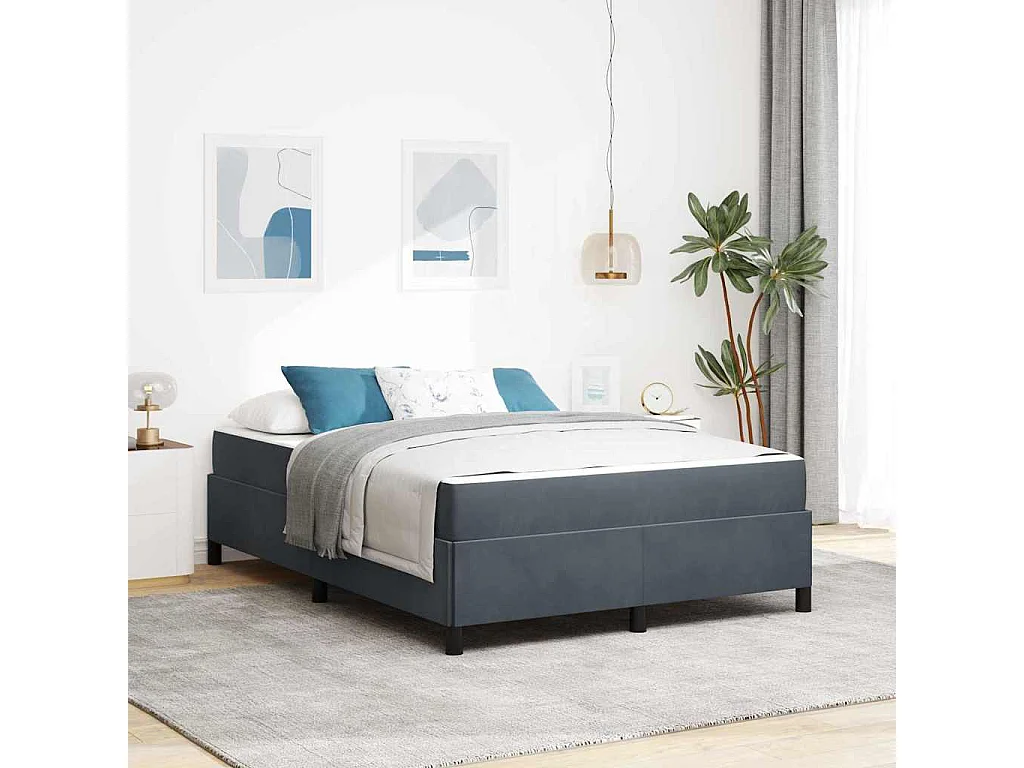Lit double | Lit adulte | Cadre de lit Gris foncé gris et blanc 140x200 cm Velours