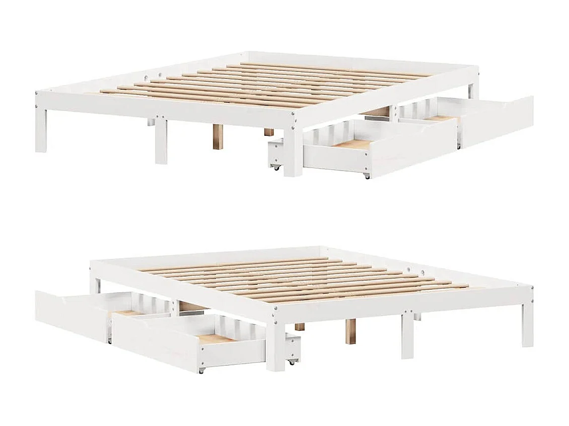 Letto per adulti | Letto matrimoniale | Giroletto con Cassetti Bianco 140x200 cm Legno Massello di Pino