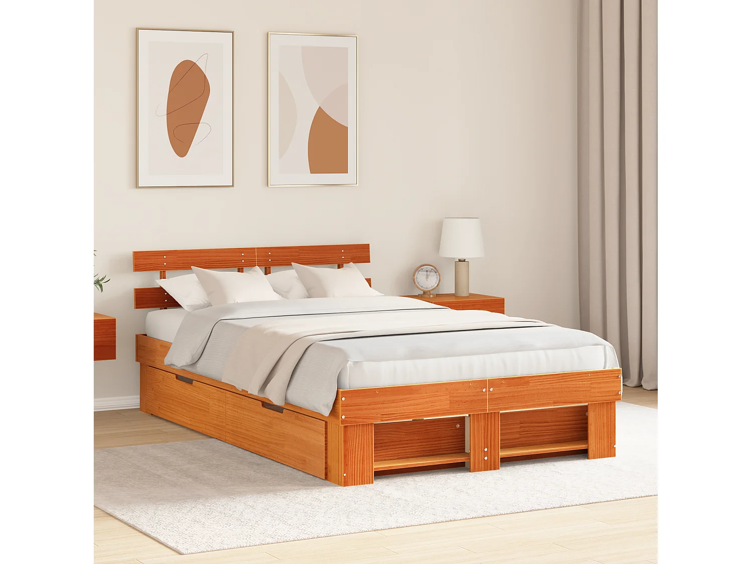 Lit simple | Lit adulte, enfant | Cadre de lit Marron cire 120x200 cm Bois massif en pin