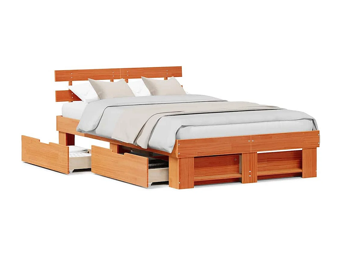 Lit simple | Lit adulte, enfant | Cadre de lit Marron cire 120x200 cm Bois massif en pin