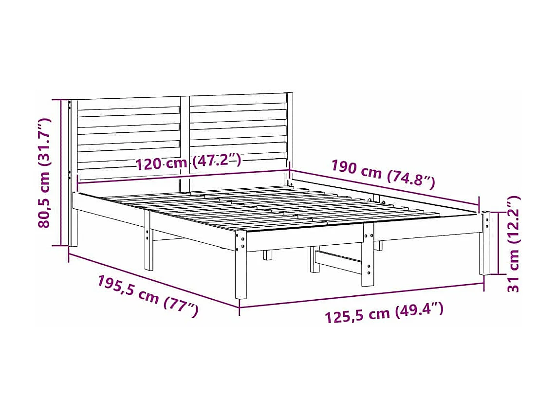 Letto singolo | Giroletto | Struttura del letto Marrone cerato 120x190 cm Pino massello