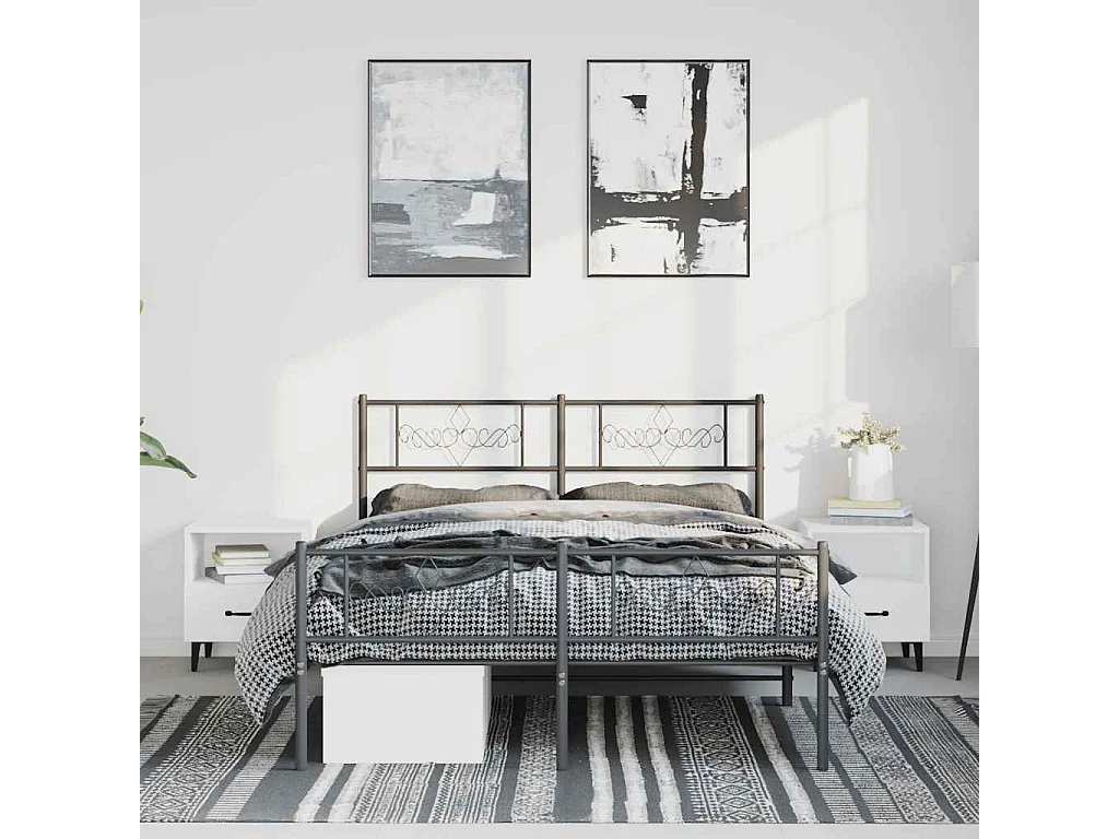 Lit double | Lit adulte | Cadre de lit métal avec pied de lit noir 135x190cm