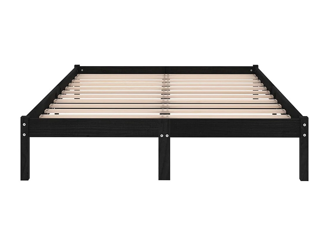 Lit double | Lit adulte | Cadre de lit noir bois massif 135x190 cm