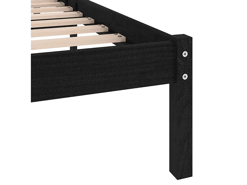 Lit double | Lit adulte | Cadre de lit noir bois massif 135x190 cm