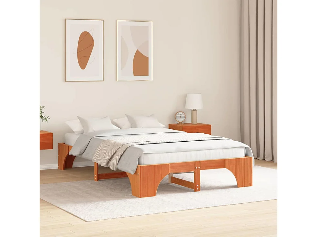 Letto matrimoniale | Giroletto | Struttura del letto Marrone cerato 140x190 cm Pino massello