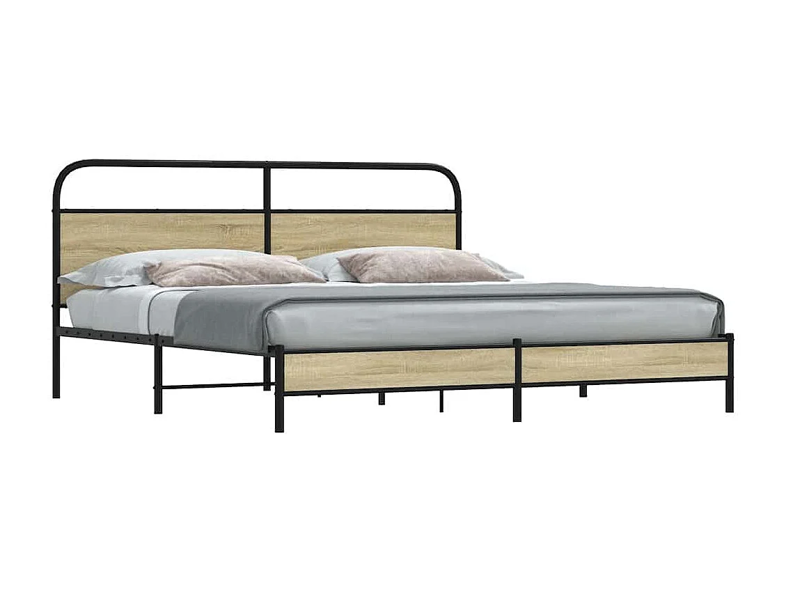 Lit double | Lit adulte | Cadre de lit en métal chêne sonoma 193x203 cm
