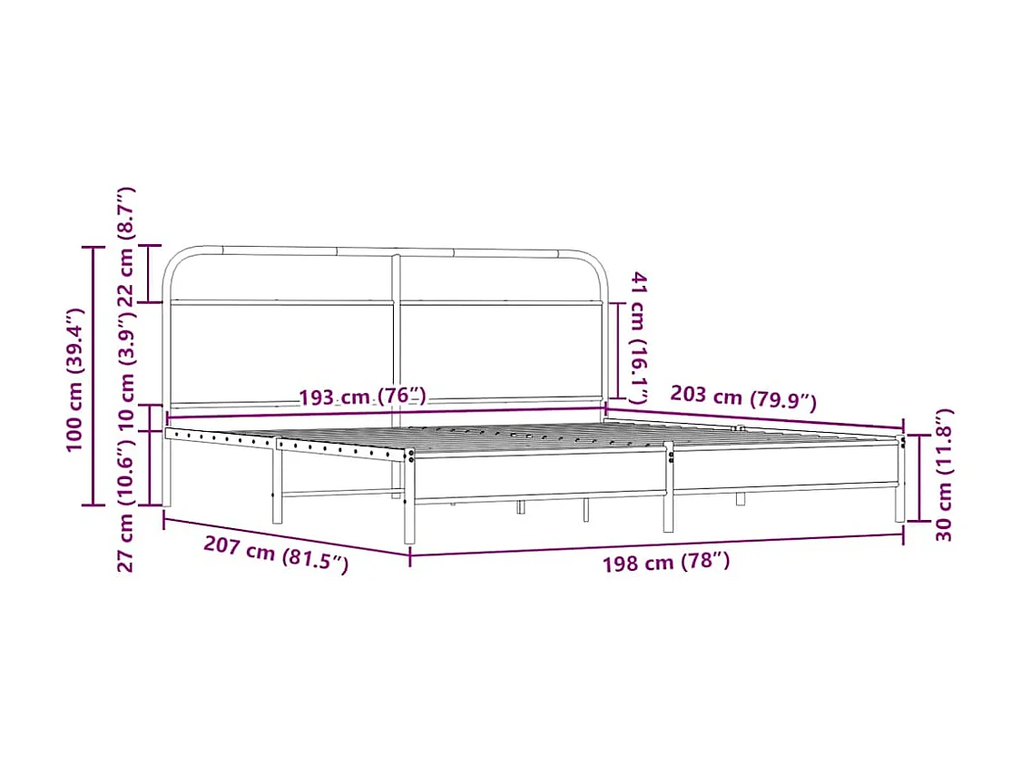 Lit double | Lit adulte | Cadre de lit en métal chêne sonoma 193x203 cm