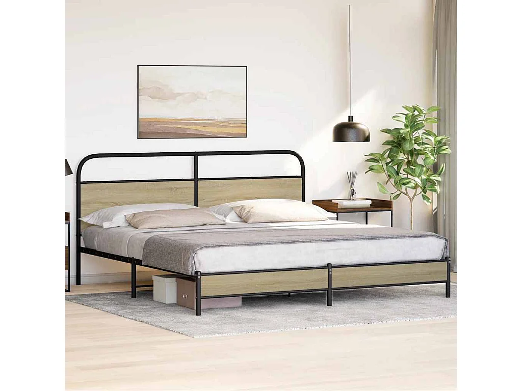 Lit double | Lit adulte | Cadre de lit en métal chêne sonoma 193x203 cm