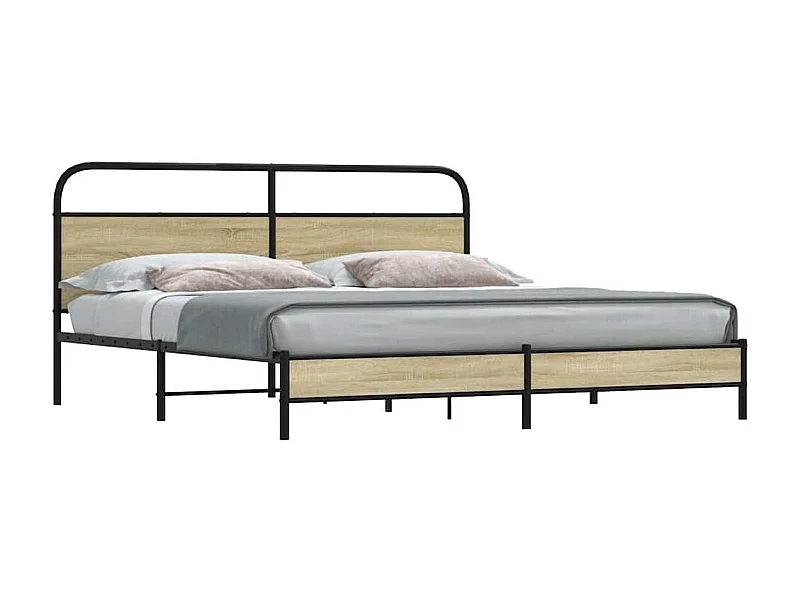 Lit double | Lit adulte | Cadre de lit en métal chêne sonoma 193x203 cm