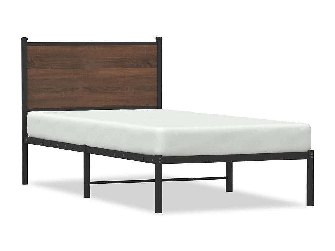 Bedframe | Eenpersoonsbed zonder matras metaal bruin eikenkleurig 75x190 cm