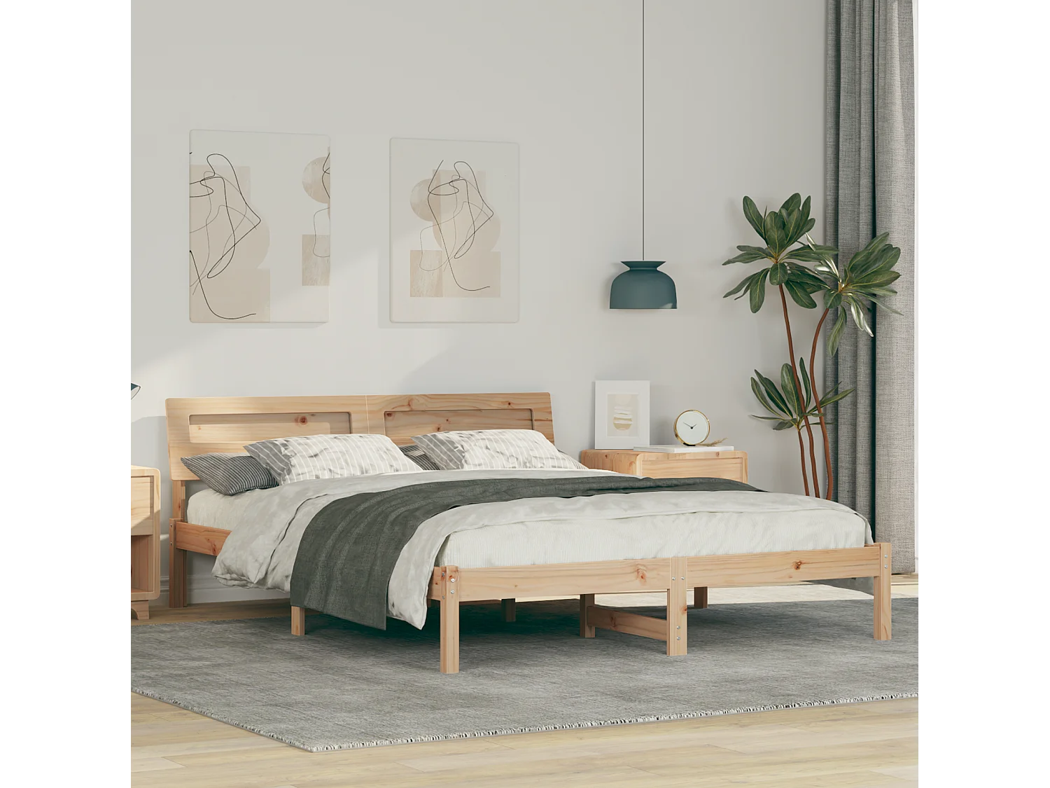 Lit double | Lit adulte | Cadre de lit Marron 150x200 cm Bois massif en pin