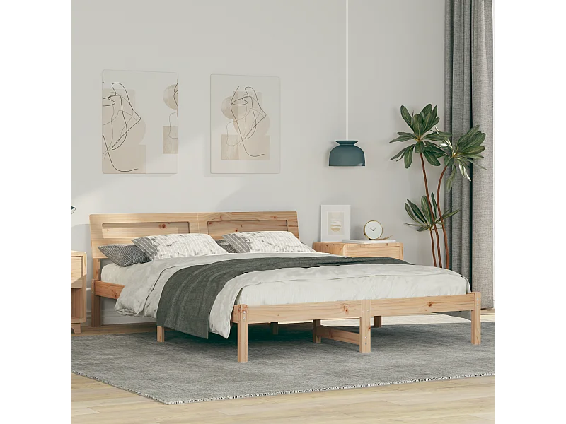 Lit double | Lit adulte | Cadre de lit Marron 150x200 cm Bois massif en pin