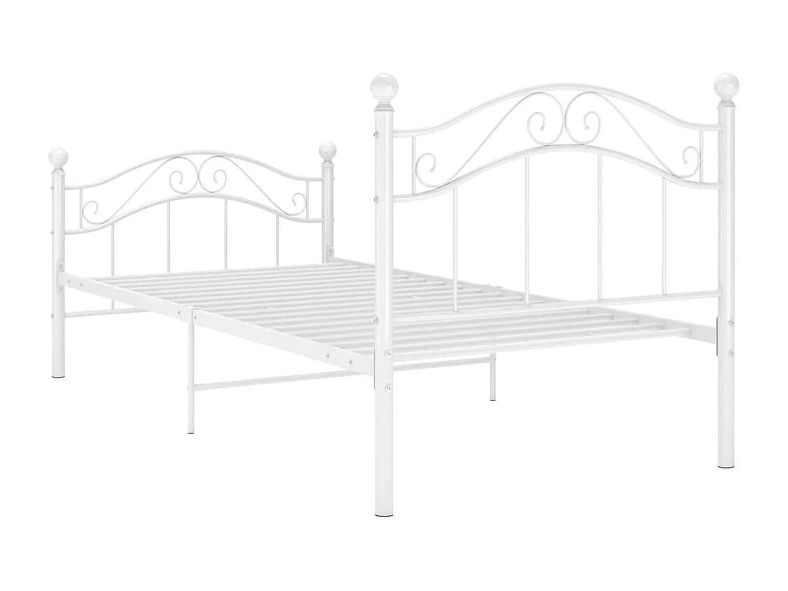 Lit simple | Lit adulte, enfant | Cadre de lit blanc métal 90x200 cm