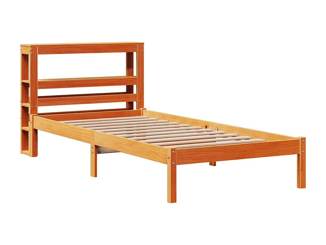 Letto per adulti | Letto singolo | Giroletto con Testiera Marrone Cera 75x190 cm Massello Pino