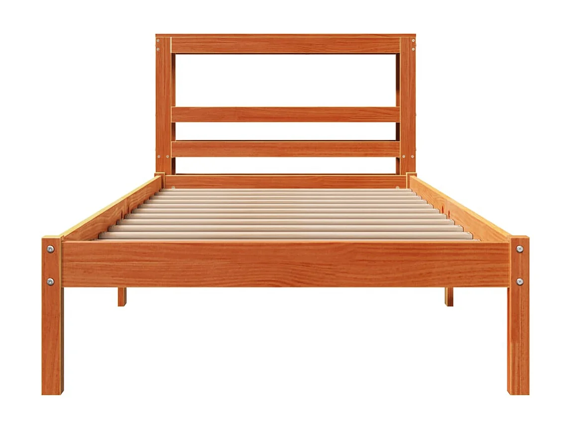 Letto per adulti | Letto singolo | Giroletto con Testiera Marrone Cera 75x190 cm Massello Pino