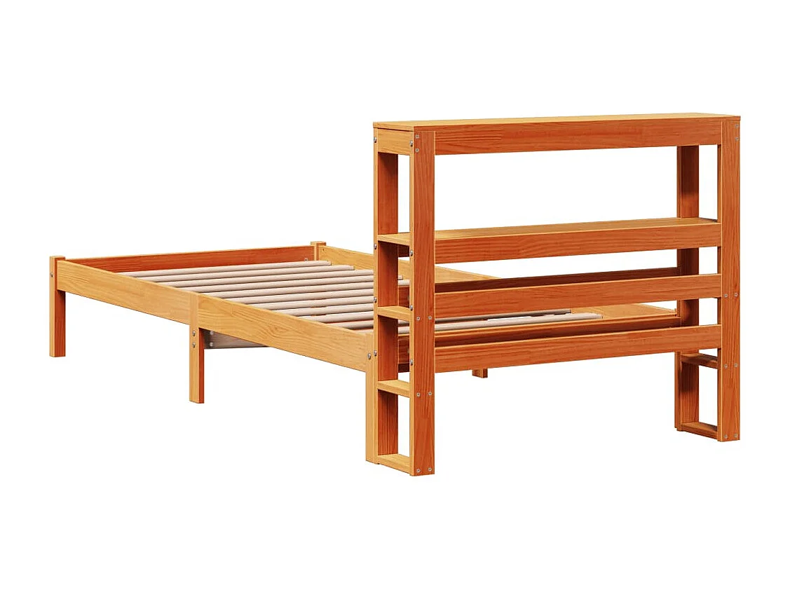 Letto per adulti | Letto singolo | Giroletto con Testiera Marrone Cera 75x190 cm Massello Pino