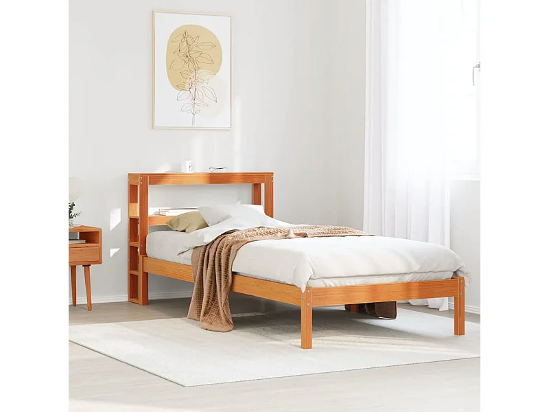 Letto per adulti | Letto singolo | Giroletto con Testiera Marrone Cera 75x190 cm Massello Pino