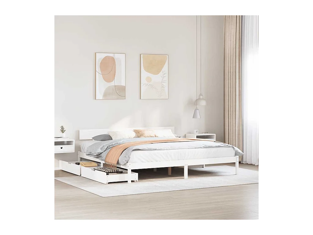 Letto per adulti | Letto matrimoniale | Giroletto senza Materasso Bianco 200x200 cm Legno Massello Pino