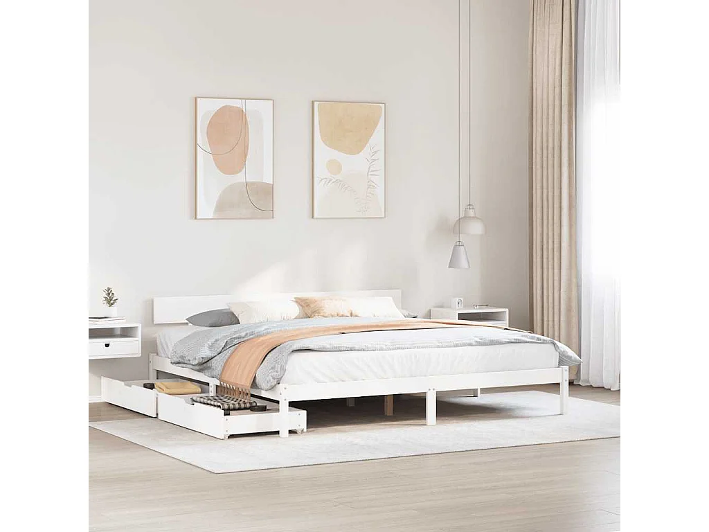 Lit double | Lit adulte | Cadre de lit blanc 200x200 cm bois massif de pin