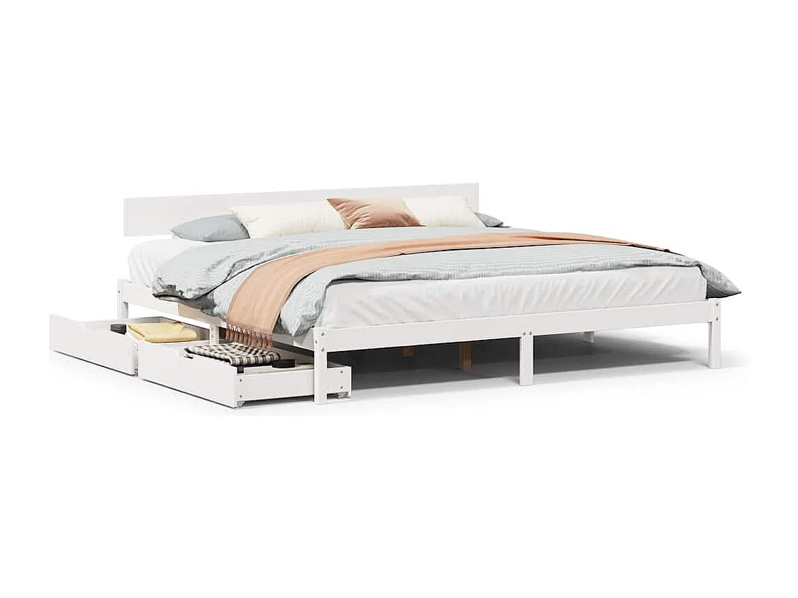 Lit double | Lit adulte | Cadre de lit blanc 200x200 cm bois massif de pin