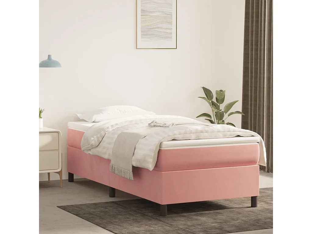 Lit simple | Lit adulte, enfant | Cadre de lit rose 90x200 cm velours