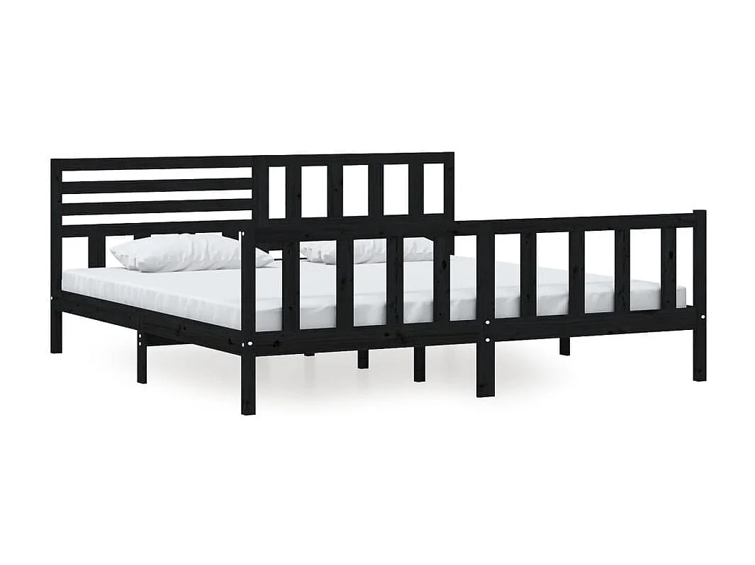 Lit double | Lit adulte | Cadre de lit noir bois massif 200x200 cm