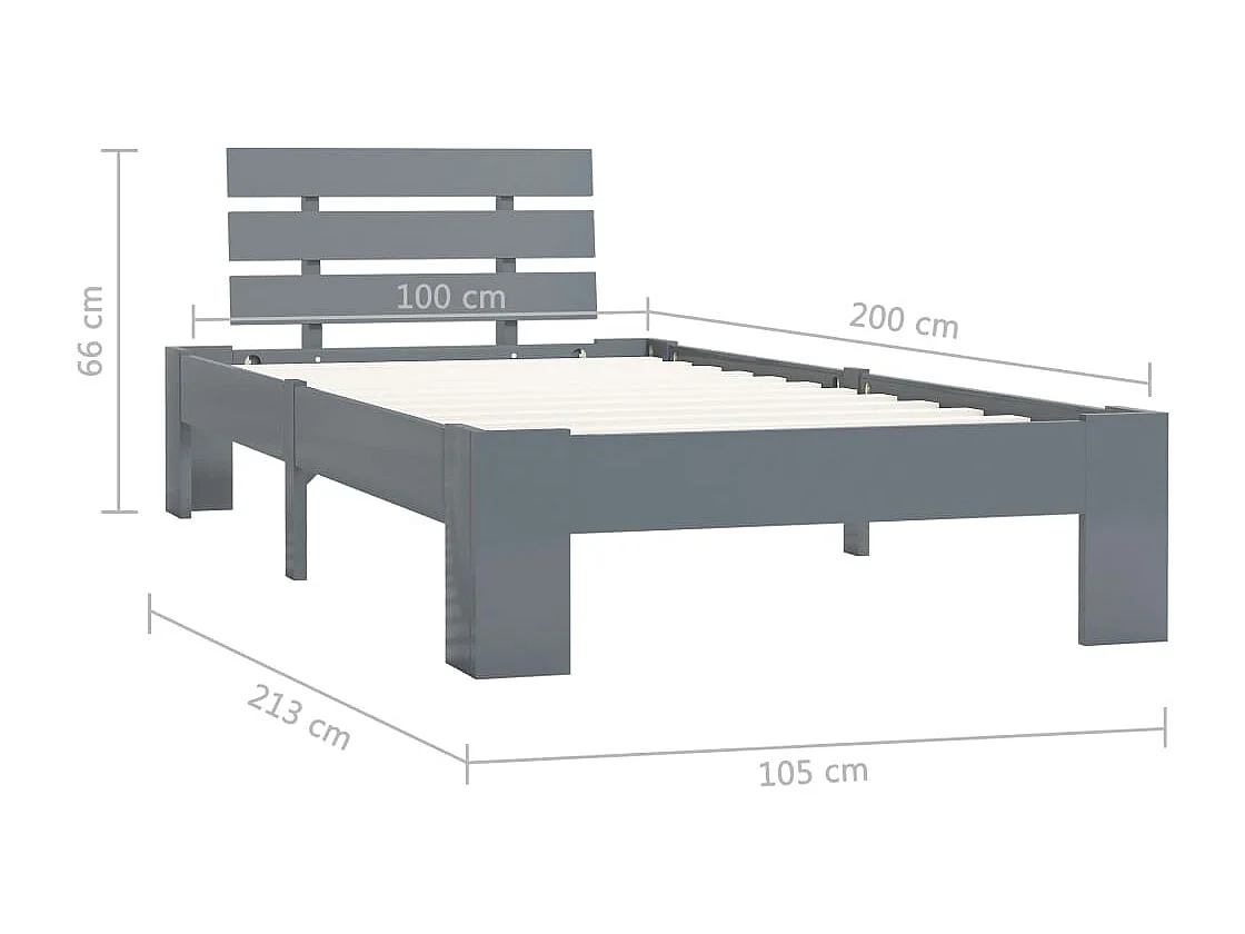 Lit simple | Lit adulte, enfant | Cadre de lit gris bois massif de pin 100x200 cm