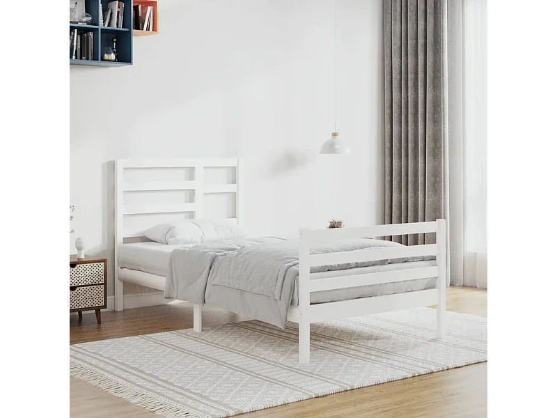 Lit simple | Lit adulte, enfant | Cadre de lit blanc bois massif 90x200 cm