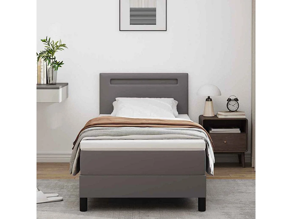 Lit simple | Lit adulte, enfant | Cadre de lit avec Matelas Gris 100x200 cm Faux cuir
