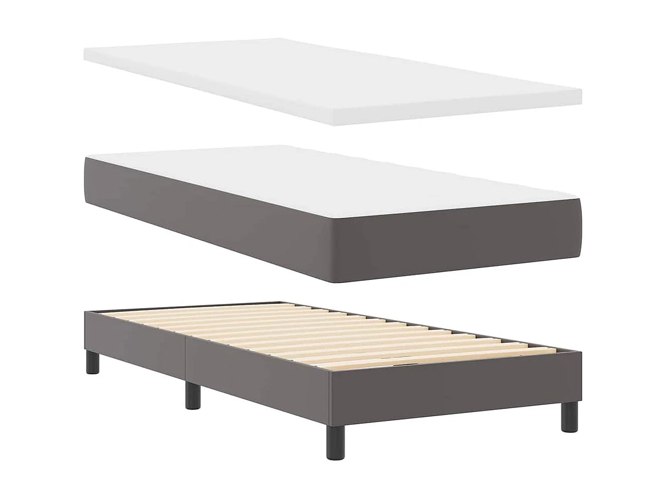 Lit simple | Lit adulte, enfant | Cadre de lit avec Matelas Gris 100x200 cm Faux cuir