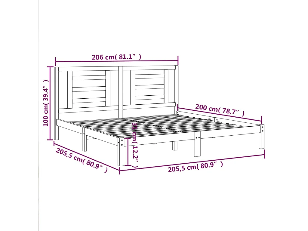 Lit double | Lit adulte | Cadre de lit 200x200 cm bois massif de pin