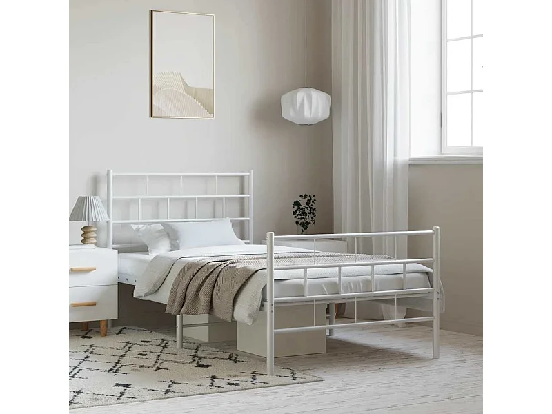 Lit simple | Lit adulte, enfant | Cadre de lit métal et pied de lit blanc 100x190 cm