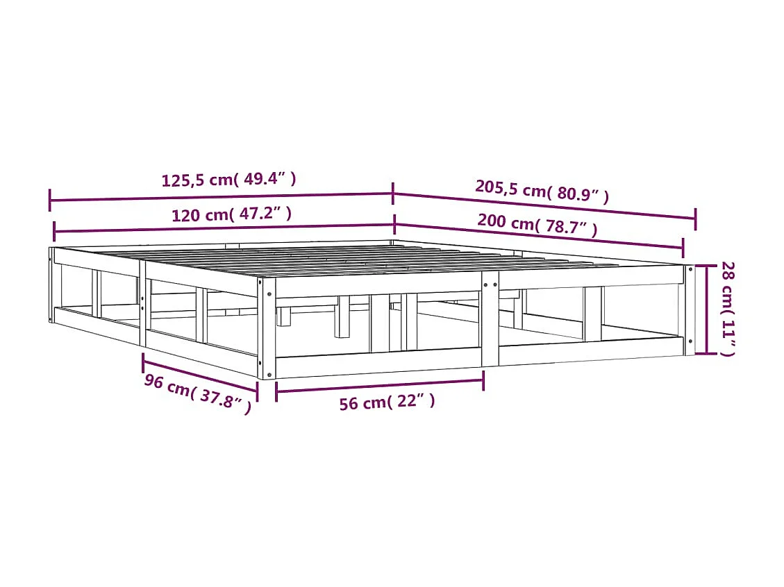 Lit simple | Lit adulte, enfant | Cadre de lit blanc 120x200 cm bois massif