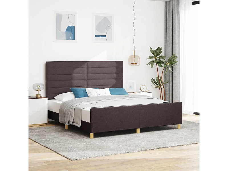 Lit double | Lit adulte | Cadre de lit avec tête de lit Marron foncé 180x200 cm tissu