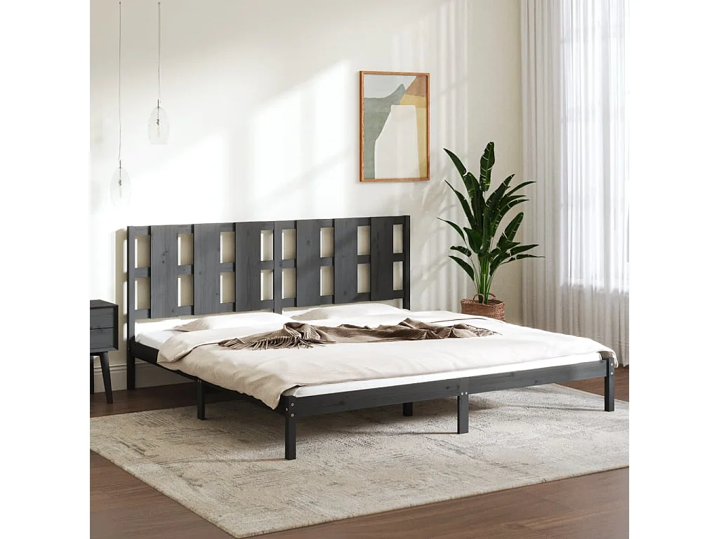 Lit double | Lit adulte | Cadre de lit gris 200x200 cm bois massif de pin