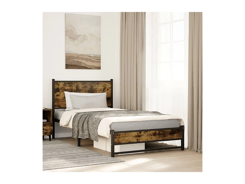 Lit simple | Lit adulte, enfant | Cadre de lit en métal chêne fumé 100x190 cm